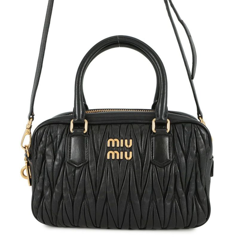 ミュウミュウ ハンドバッグ アルカディマテラッセ レザー 5BB124 MIUMIU 2wayショルダー 黒