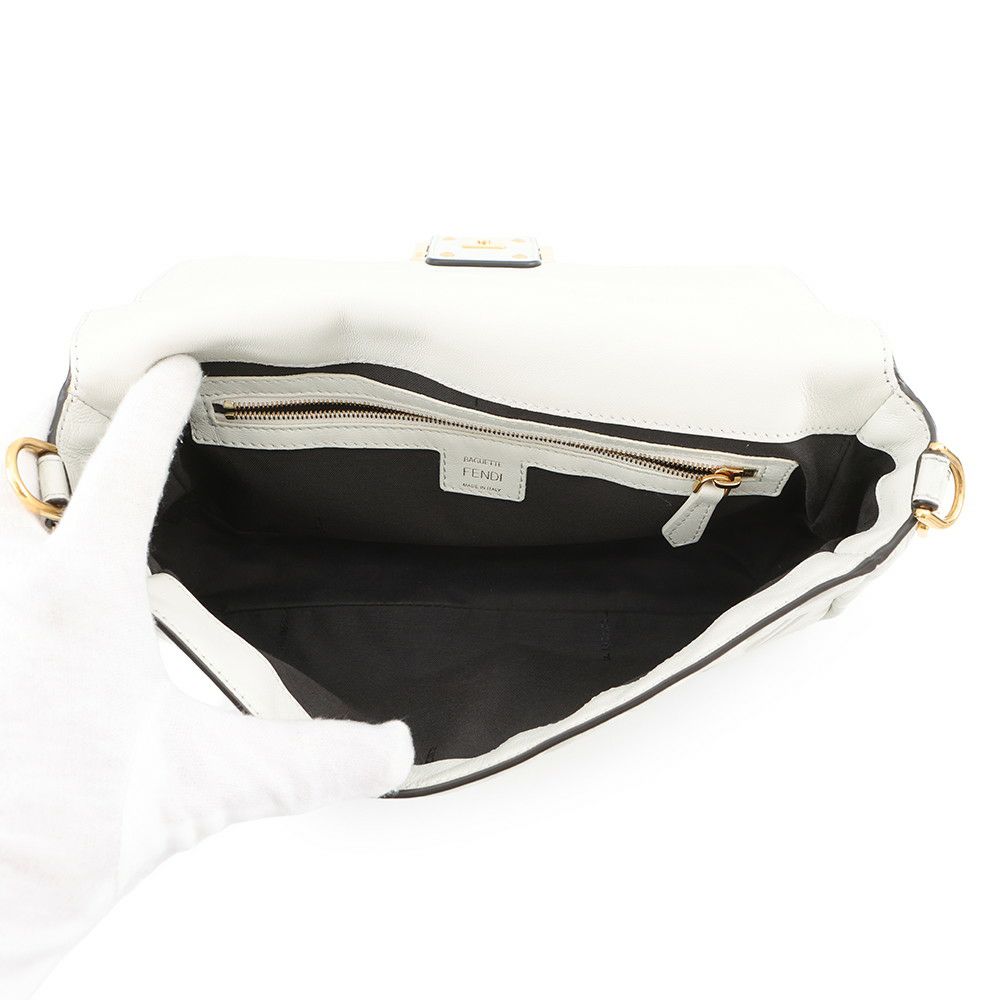 フェンディ ハンドバッグ バゲット レザー 8BR600 FENDI ワンショルダー 白