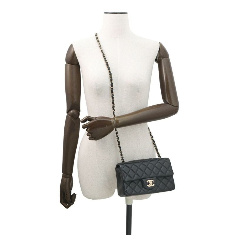 シャネル チェーンショルダーバッグ ココマーク ミニ マトラッセ 20 ラムスキン A69900 CHANEL 黒