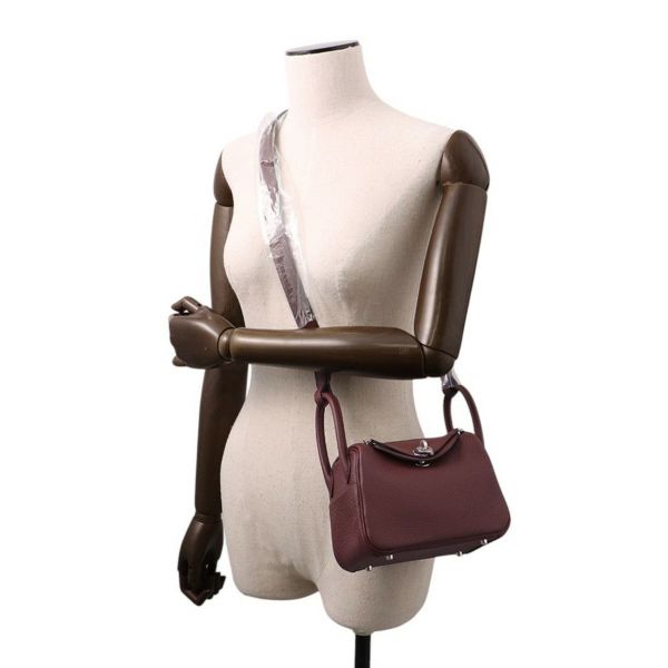 エルメス ハンドバッグ リンディ ミニ ルージュセリエ/シルバー金具 トリヨンクレマンス K刻印 2wayショルダー