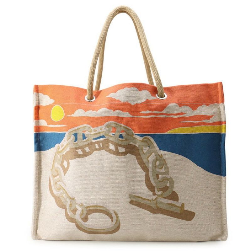 エルメス トートバッグ エスカル・ア・ラ・プラージュ プリント アシエ/シルバー金具 トワルアッシュ HERMES ビーチバッグ