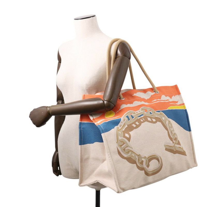 エルメス トートバッグ エスカル・ア・ラ・プラージュ プリント アシエ/シルバー金具 トワルアッシュ HERMES ビーチバッグ