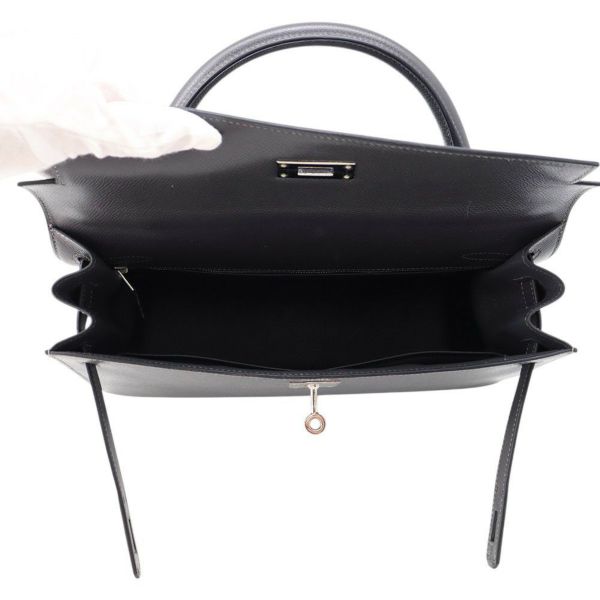 エルメス ハンドバッグ ケリー32 外縫い グラファイト/シルバー金具 クシュベル □G刻印 2wayショルダー