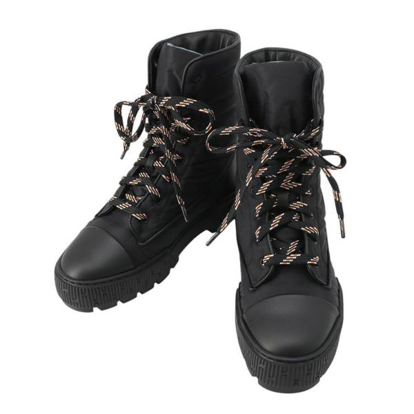 エルメス ショートブーツ フレッシュ ナイロン/レザー レディースサイズ36 1/2 HERMES 靴 黒