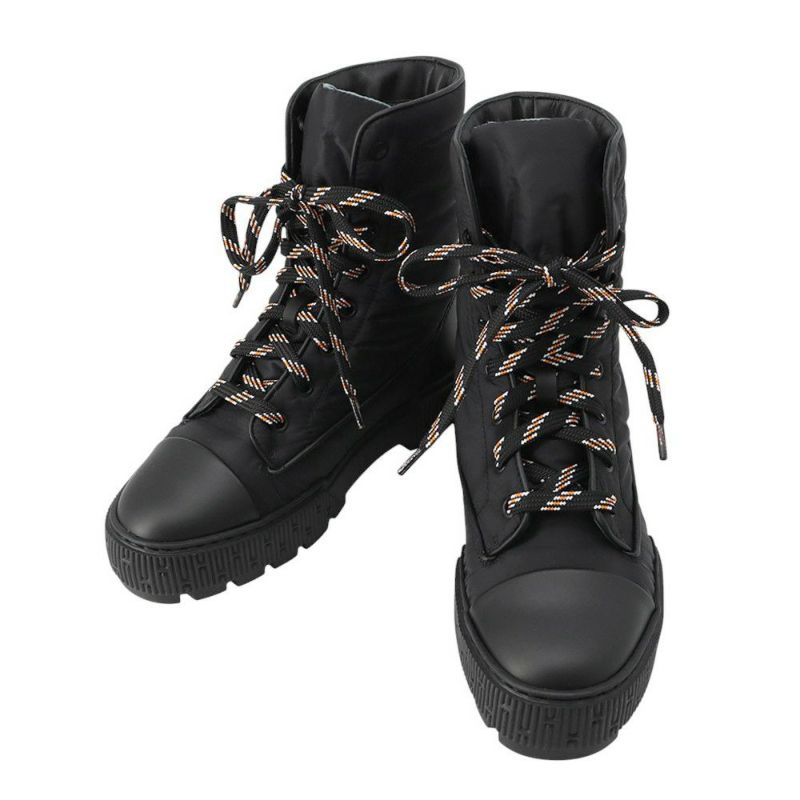 エルメス ショートブーツ フレッシュ ナイロン/レザー レディースサイズ36 1/2 HERMES 靴 黒