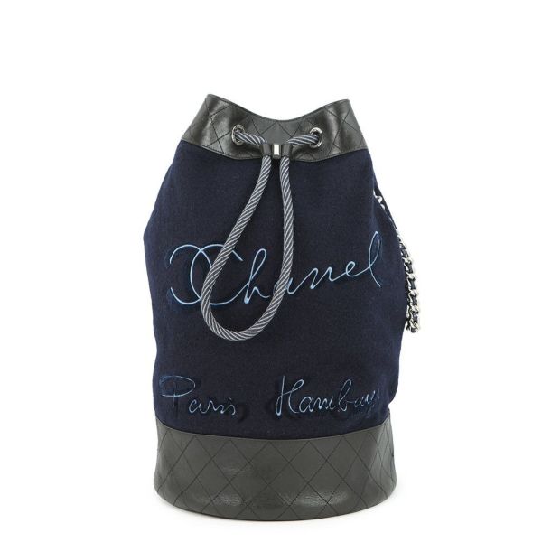 シャネル ショルダーバッグ エンブロイダリー ドローストリング 刺繍 ウール A57519 CHANEL 巾着バッグ 黒