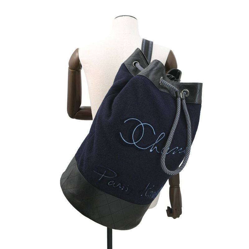 シャネル ショルダーバッグ エンブロイダリー ドローストリング 刺繍 ウール A57519 CHANEL 巾着バッグ 黒