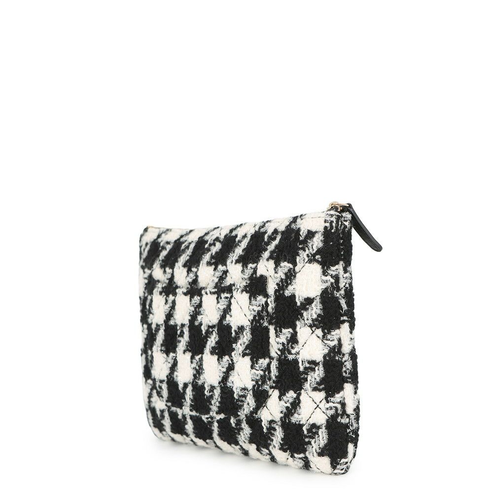 シャネル クラッチバッグ ココマーク ツイード 千鳥格子 CHANEL セカンドバッグ 黒 白