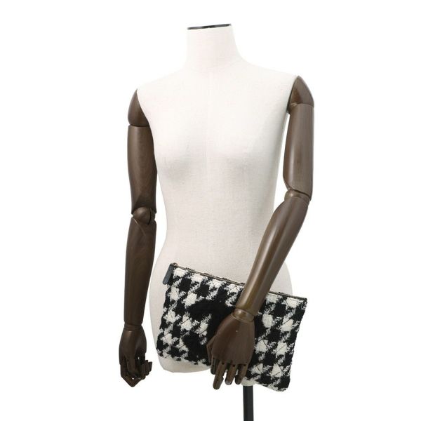 シャネル クラッチバッグ ココマーク ツイード 千鳥格子 CHANEL セカンドバッグ 黒 白