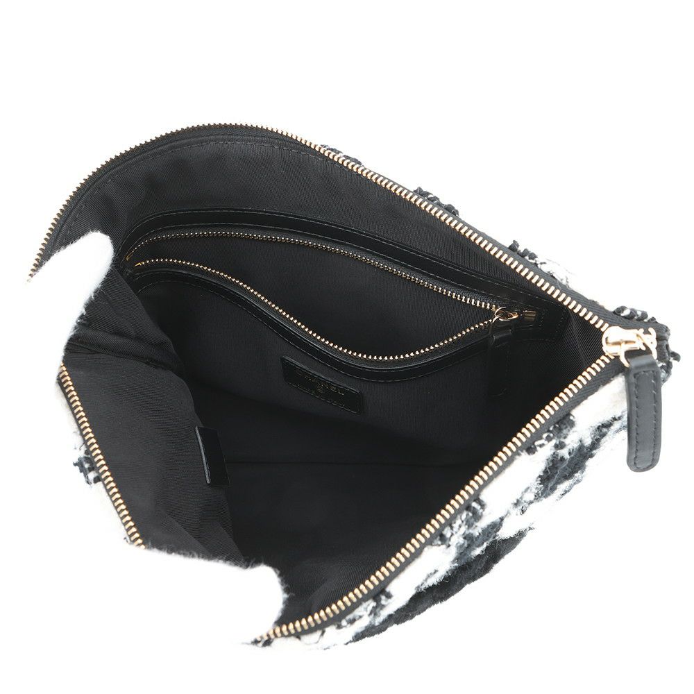 シャネル クラッチバッグ ココマーク ツイード 千鳥格子 CHANEL セカンドバッグ 黒 白