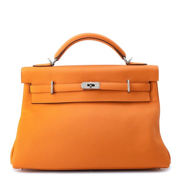 エルメス ハンドバッグ ケリー マキシ 内縫い 42 オレンジ/シルバー金具 トゴ W刻印 2wayショルダー