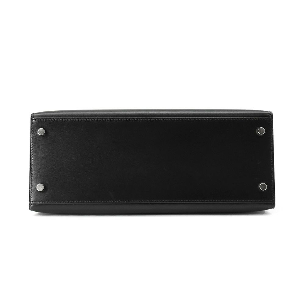 エルメス ハンドバッグ ケリー28 外縫い ブラック/シルバー金具 ボックスカーフ □G刻印 2wayショルダー 黒