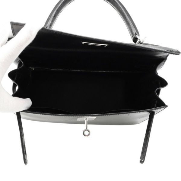 エルメス ハンドバッグ ケリー28 外縫い ブラック/シルバー金具 ボックスカーフ □G刻印 2wayショルダー 黒