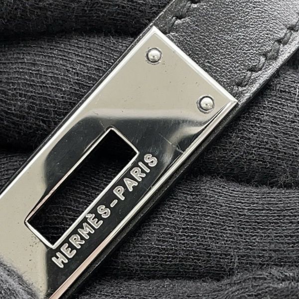 エルメス ハンドバッグ ケリー28 外縫い ブラック/シルバー金具 ボックスカーフ □G刻印 2wayショルダー 黒