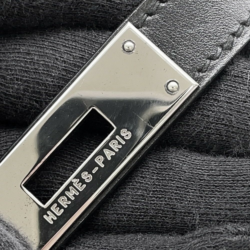 エルメス ハンドバッグ ケリー28 外縫い ブラック/シルバー金具 ボックスカーフ □G刻印 2wayショルダー 黒