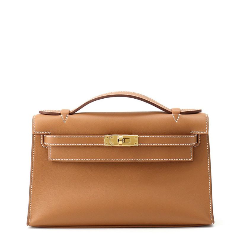 エルメス ハンドバッグ ポシェットケリー ゴールド/ゴールド金具 スイフト W刻印