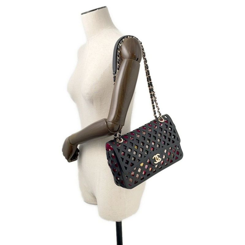 シャネル チェーンショルダーバッグ パンチング カーフレザー AS2376 CHANEL 黒