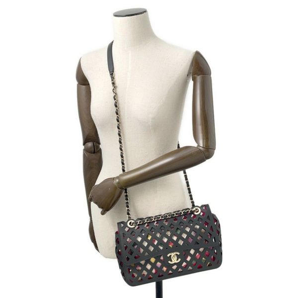 シャネル チェーンショルダーバッグ パンチング カーフレザー AS2376 CHANEL 黒