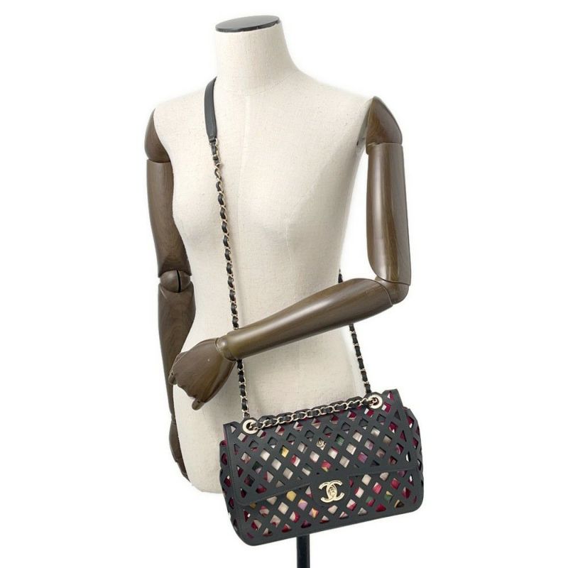 シャネル チェーンショルダーバッグ パンチング カーフレザー AS2376 CHANEL 黒