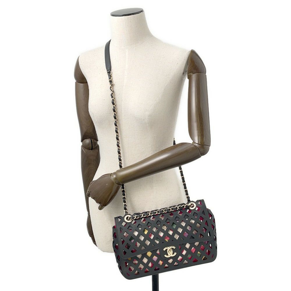 シャネル チェーンショルダーバッグ パンチング カーフレザー AS2376 CHANEL 黒