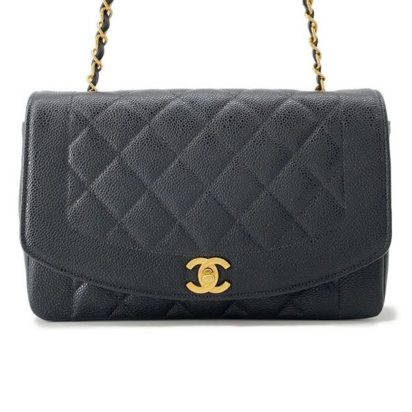 シャネル チェーンショルダーバッグ マトラッセ25 ココマーク ダイアナ キャビアスキン A01165 CHANEL 黒