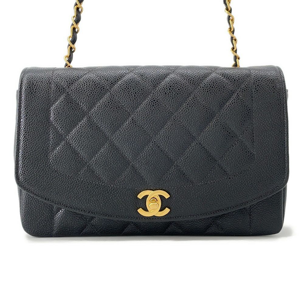 シャネル チェーンショルダーバッグ マトラッセ25 ココマーク ダイアナ キャビアスキン A01165 CHANEL 黒
