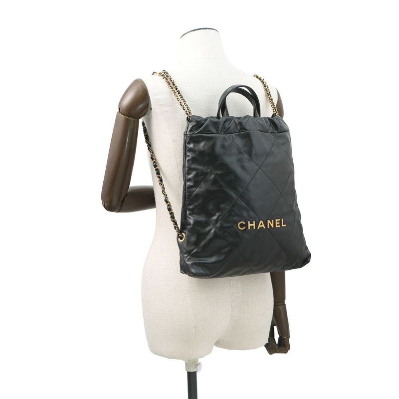 シャネル リュック シャネル22 スモール シャイニーカーフスキン AS3859 CHANEL バッグ 黒