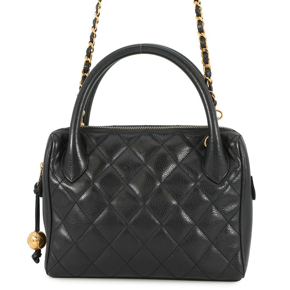 シャネル ハンドバッグ マトラッセ ココマーク ココボール キャビアスキン CHANEL 2wayショルダー 黒