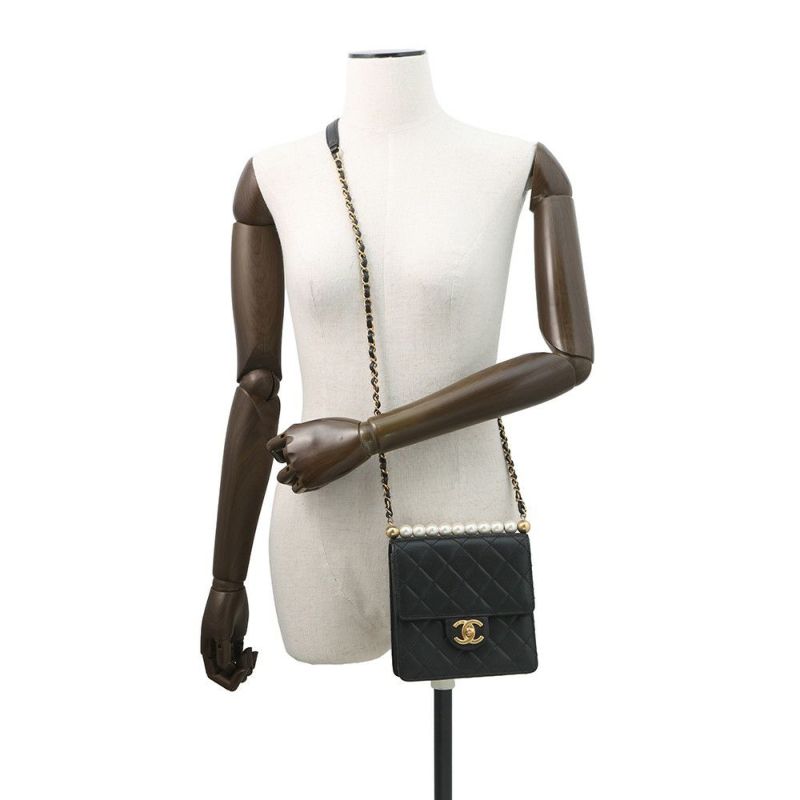 ャネル チェーンショルダーバッグ マトラッセ ココマーク フェイクパール ラムスキン AS0584 CHANEL バッグ 黒