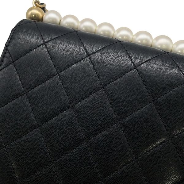 ャネル チェーンショルダーバッグ マトラッセ ココマーク フェイクパール ラムスキン AS0584 CHANEL バッグ 黒