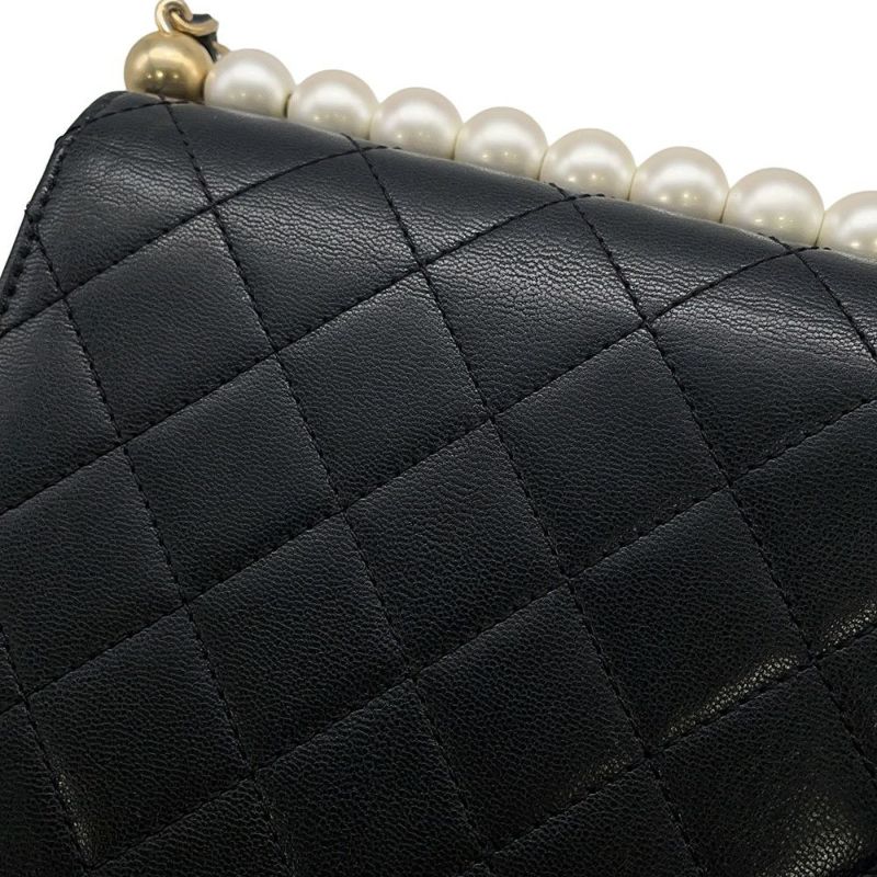 ャネル チェーンショルダーバッグ マトラッセ ココマーク フェイクパール ラムスキン AS0584 CHANEL バッグ 黒