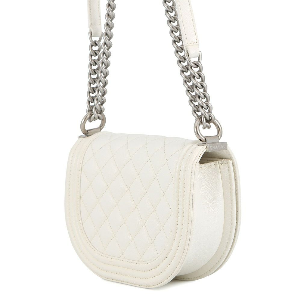 シャネル チェーンショルダーバッグ マトラッセ ココマーク ボーイシャネル スモール キャビアスキン AS3350 CHANEL 2way 白