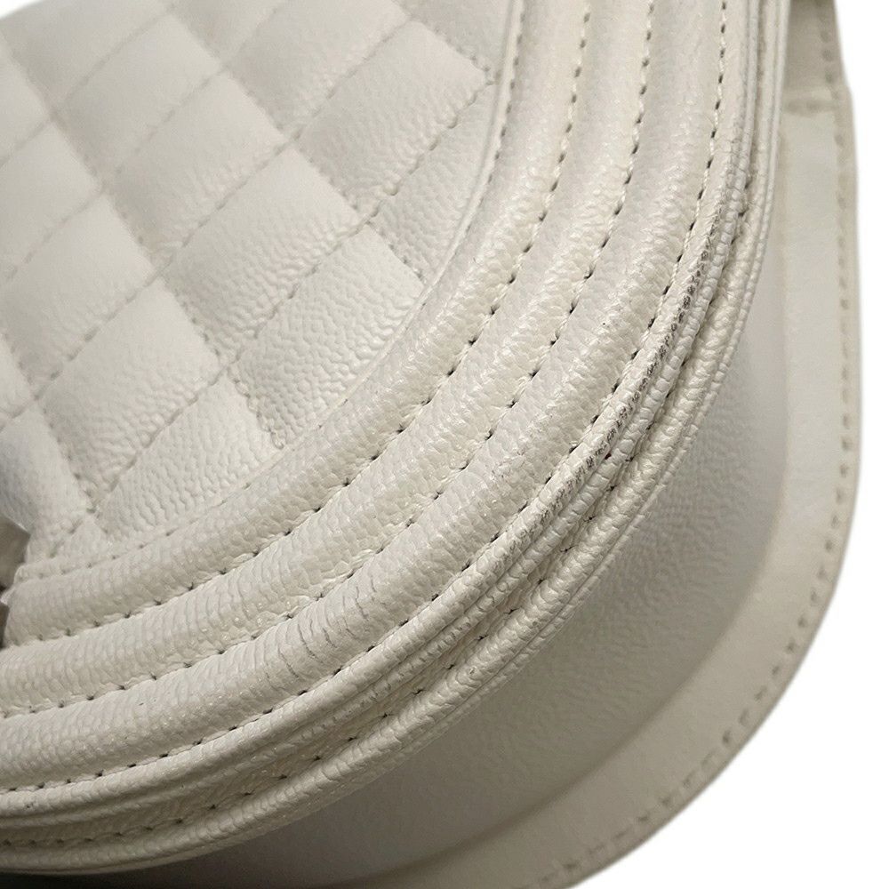 シャネル チェーンショルダーバッグ マトラッセ ココマーク ボーイシャネル スモール キャビアスキン AS3350 CHANEL 2way 白