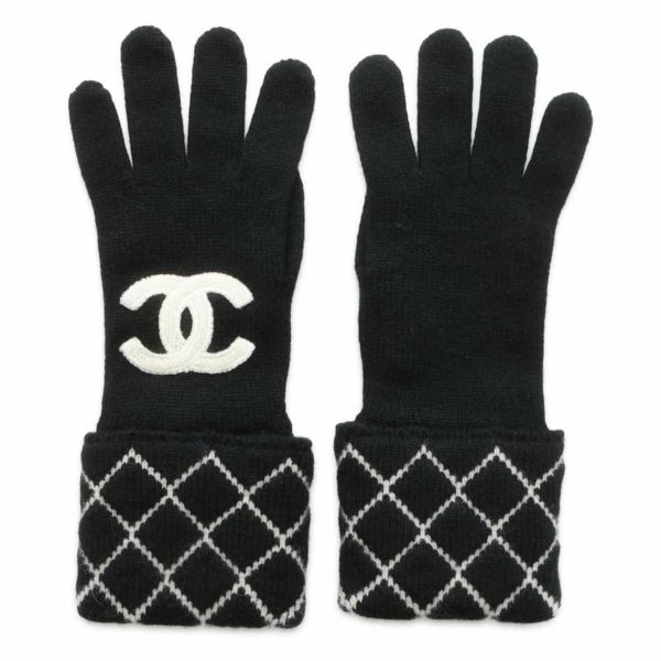 シャネル 手袋 マトラッセ ココマーク カシミヤ CHANEL 黒 白