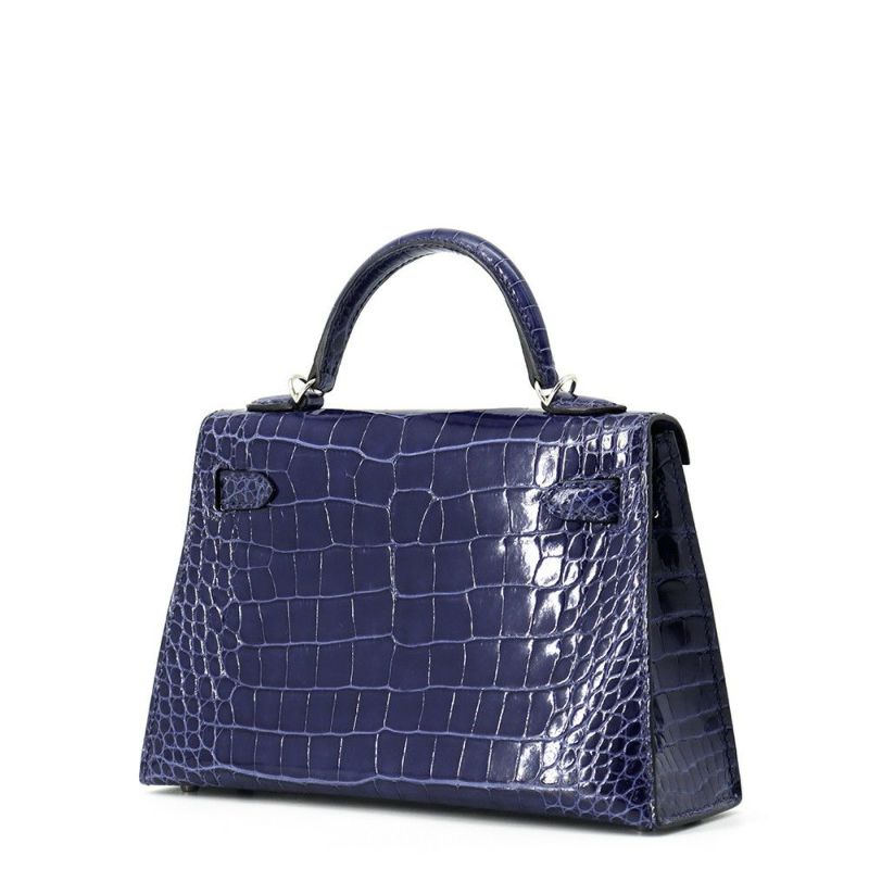 エルメス ミニケリー2 外縫い ブルーサフィール/シルバー金具 アリゲーターシャイン A刻印 2wayショルダー