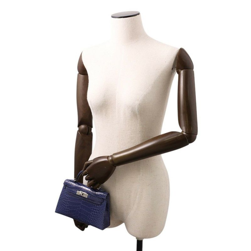 エルメス ミニケリー2 外縫い ブルーサフィール/シルバー金具 アリゲーターシャイン A刻印 2wayショルダー