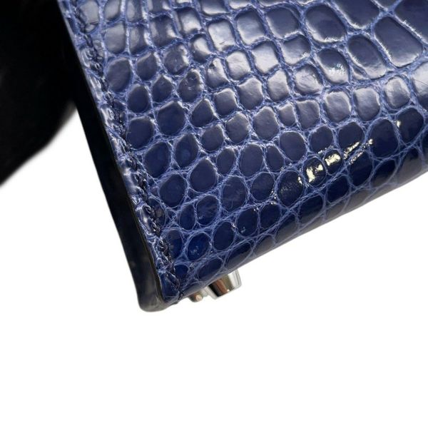 エルメス ミニケリー2 外縫い ブルーサフィール/シルバー金具 アリゲーターシャイン A刻印 2wayショルダー