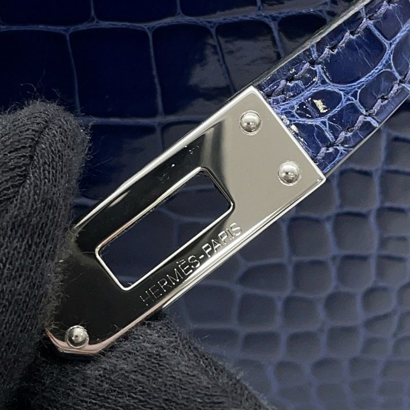 エルメス ミニケリー2 外縫い ブルーサフィール/シルバー金具 アリゲーターシャイン A刻印 2wayショルダー