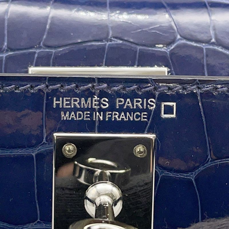 エルメス ミニケリー2 外縫い ブルーサフィール/シルバー金具 アリゲーターシャイン A刻印 2wayショルダー