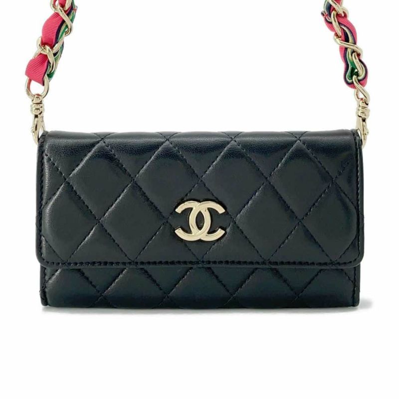 シャネル チェーンウォレット マトラッセ ココマーク ラムスキン CHANEL 財布 黒