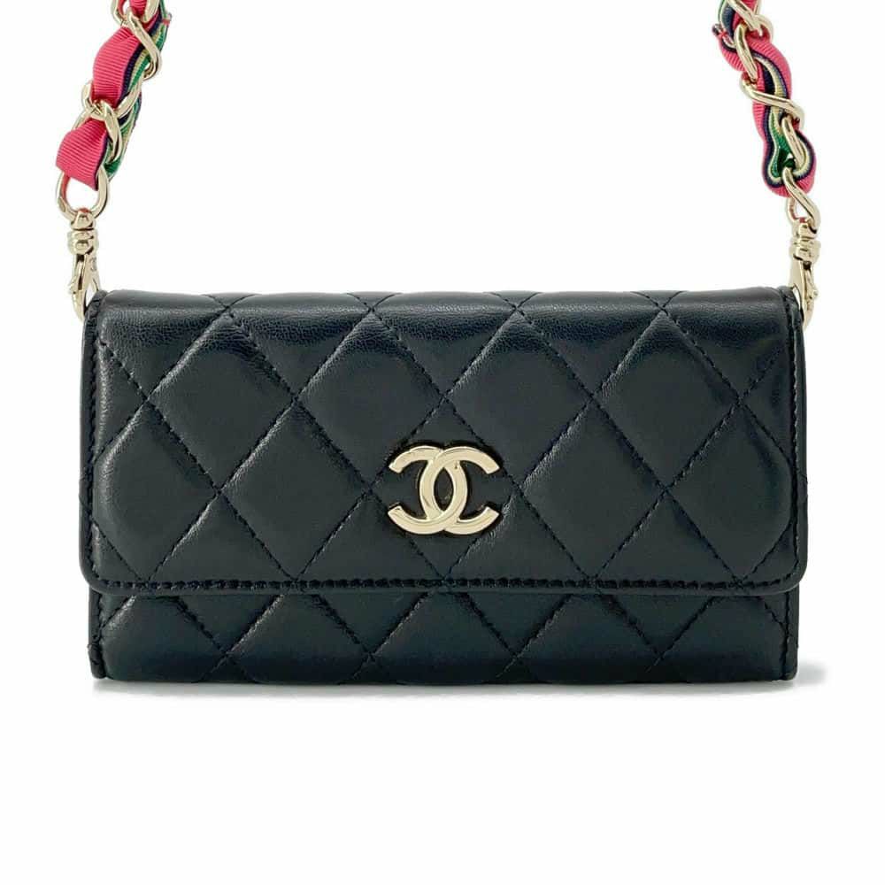 シャネル チェーンウォレット マトラッセ ココマーク ラムスキン CHANEL 財布 黒