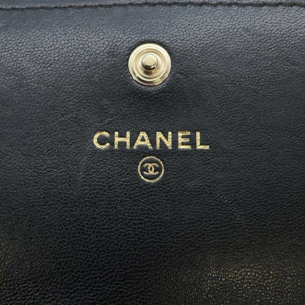 シャネル チェーンウォレット マトラッセ ココマーク ラムスキン CHANEL 財布 黒