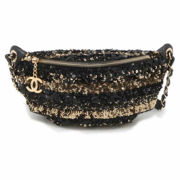 シャネル ボディバッグ マトラッセ ココマーク レザー/スパンコール CHANEL ウエストバッグ 黒 2019クルーズライン