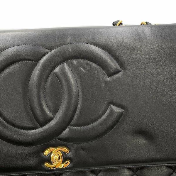 シャネル チェーンショルダーバッグ ココマーク デカマトラッセ シングルフラップ ラムスキン CHANEL 黒