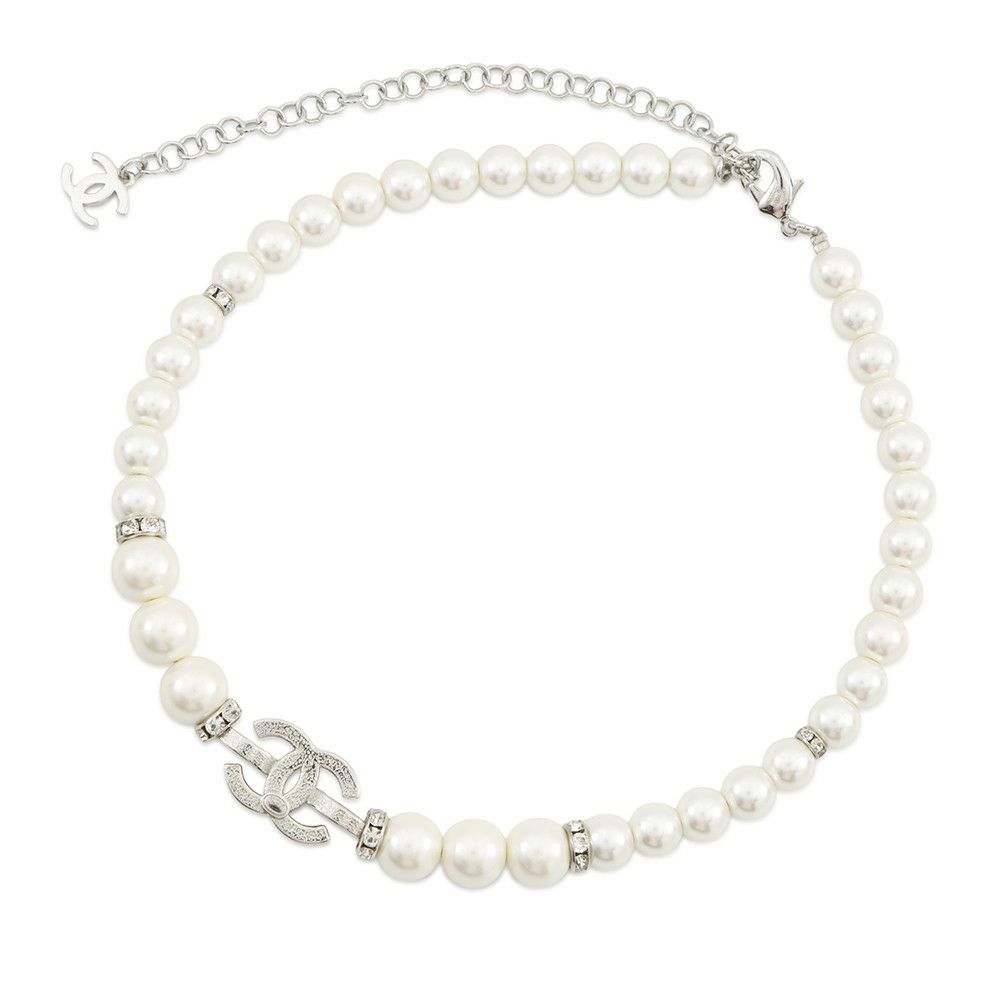 シャネル ネックレス ココマーク チョーカー フェイクパール メタル ラインストーン 25C ABF720 CHANEL アクセサリー
