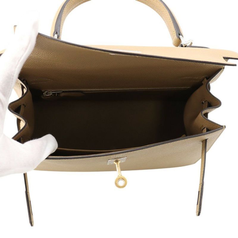 エルメス ハンドバッグ ケリー25 外縫い プシエール/エレクトラム金具 エプソン K刻印 2wayショルダー