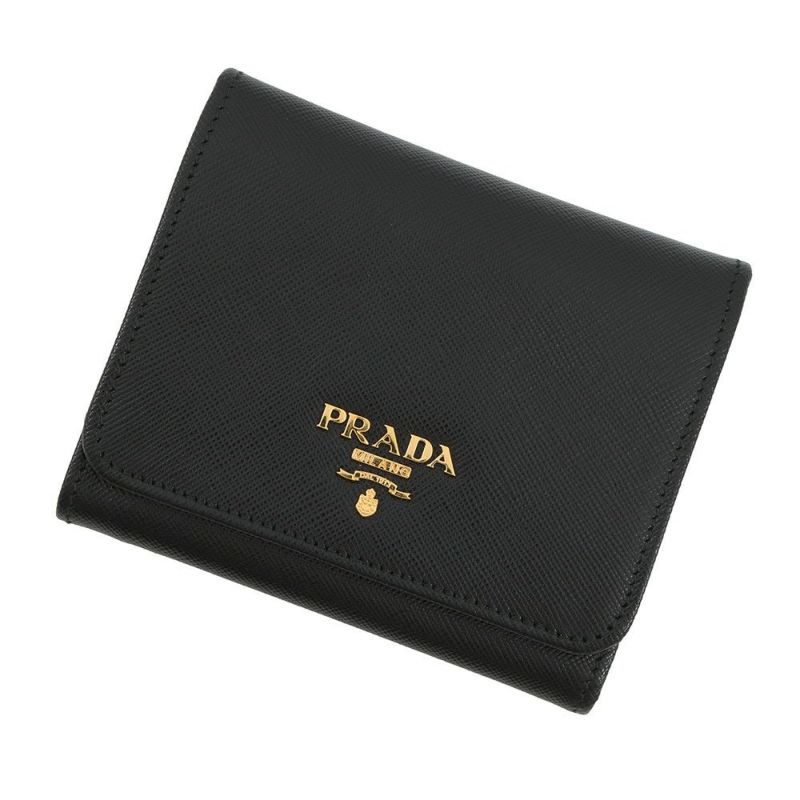 プラダ 三つ折り財布 サフィアーノ ロゴ トライアングル 1M0176 PRADA 財布 黒