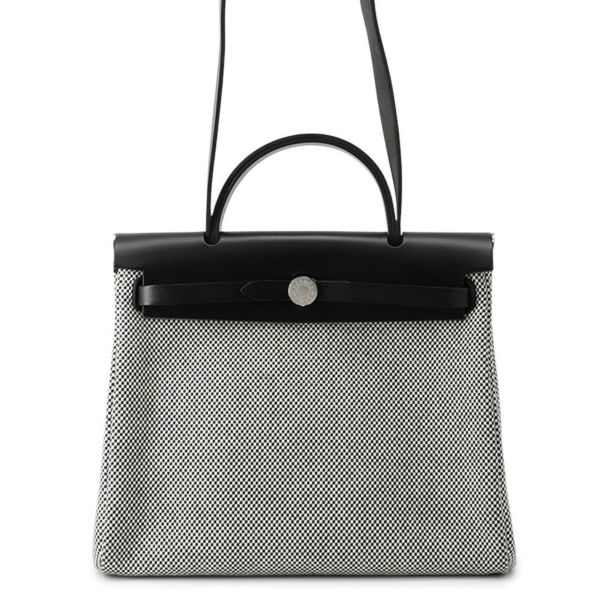 エルメス エールバッグジップPM ルトゥルネ ブラック/エクリュ/シルバー金具 トワルGM/ヴァッシュハンター U刻印 黒