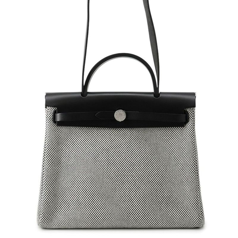 エルメス エールバッグジップPM ルトゥルネ ブラック/エクリュ/シルバー金具 トワルGM/ヴァッシュハンター U刻印 黒