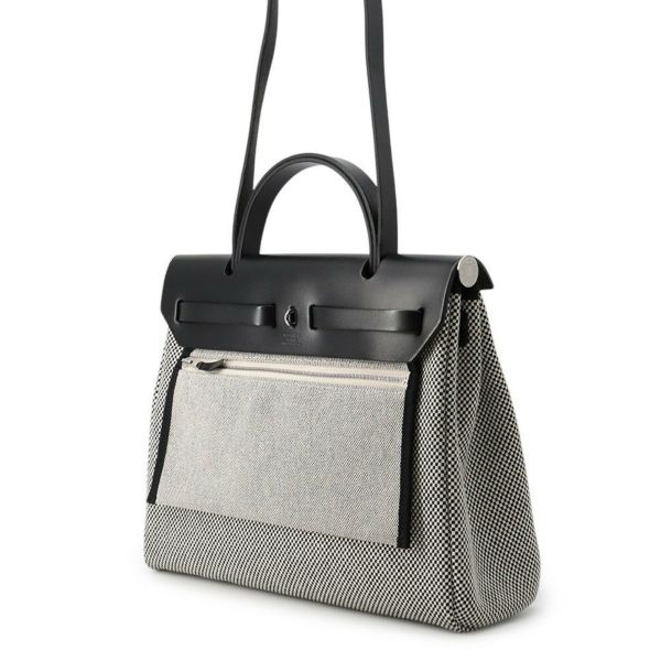 エルメス エールバッグジップPM ルトゥルネ ブラック/エクリュ/シルバー金具 トワルGM/ヴァッシュハンター U刻印 黒